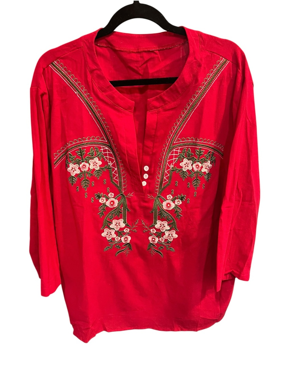 NWOT Red Tunic Top w/Embroidered Flowers - Size 2XL
